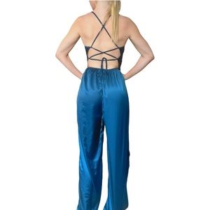 Teal cross back jumpsuit
